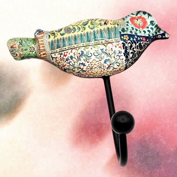 Colorful Acrylic Art Piece Bird Hook for Clothes or Towels - Wall Decor Accent - Picture 1 of 8